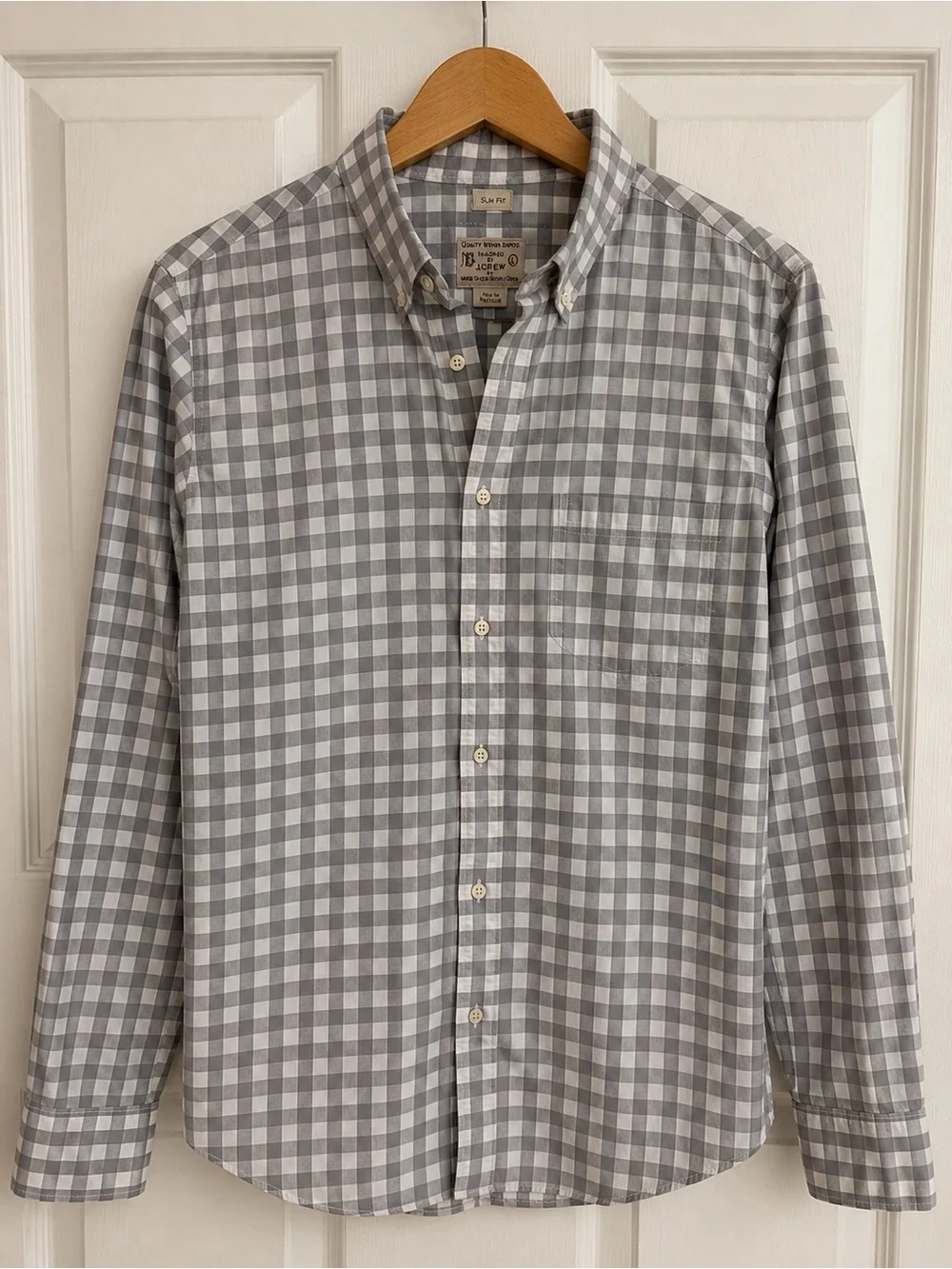 J.Crew Men’s Large Slim Fit Gray White Gingham Button Down Shirt 100% Cotton